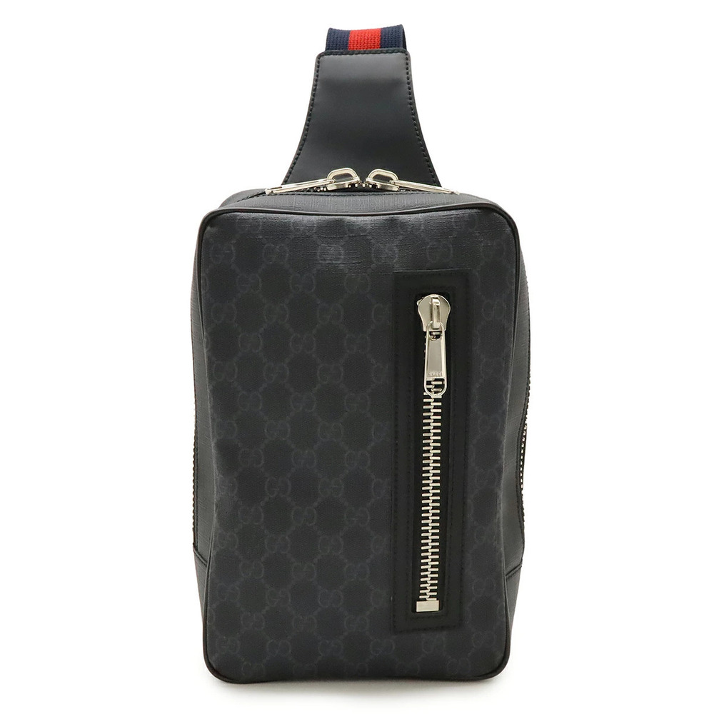 Gucci GG Supreme Web Stripe Body Bag Sling Shoulder Leather Black Gray